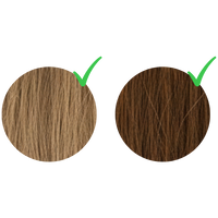 IPL-haarkleur geschiktheid – blond en bruin haar aangeduid als geschikt voor IPL (groen vinkje), informatieve vergelijking van haarkleuren.