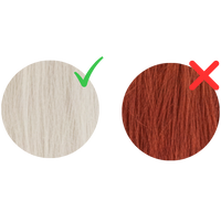 IPL-haarkleur geschiktheid – licht blond haar aangeduid als geschikt voor IPL (groen vinkje) en rood haar als niet geschikt (rood kruis), informatieve vergelijking van haarkleuren.