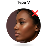 Fitzpatrick huidtype V – illustratie van een vrouw met donkere huid, aangeduid als niet geschikt voor IPL-ontharing (type V), informatieve visual over huidtype-geschiktheid.