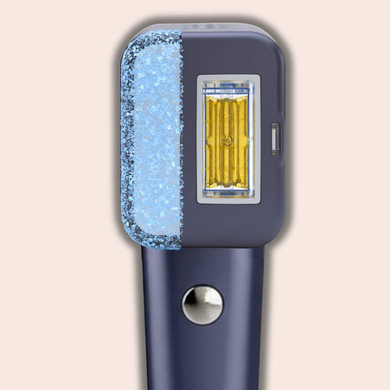 IPL device with ice cooling for comfortable, cooler hair removal