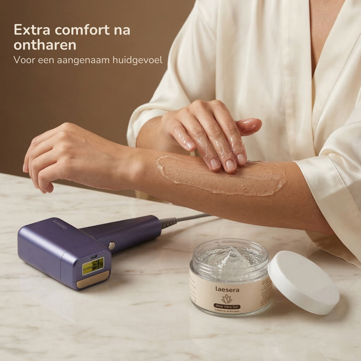 Laesera aloe vera gel gebruikt voor extra comfort en huidverzorging na ontharen