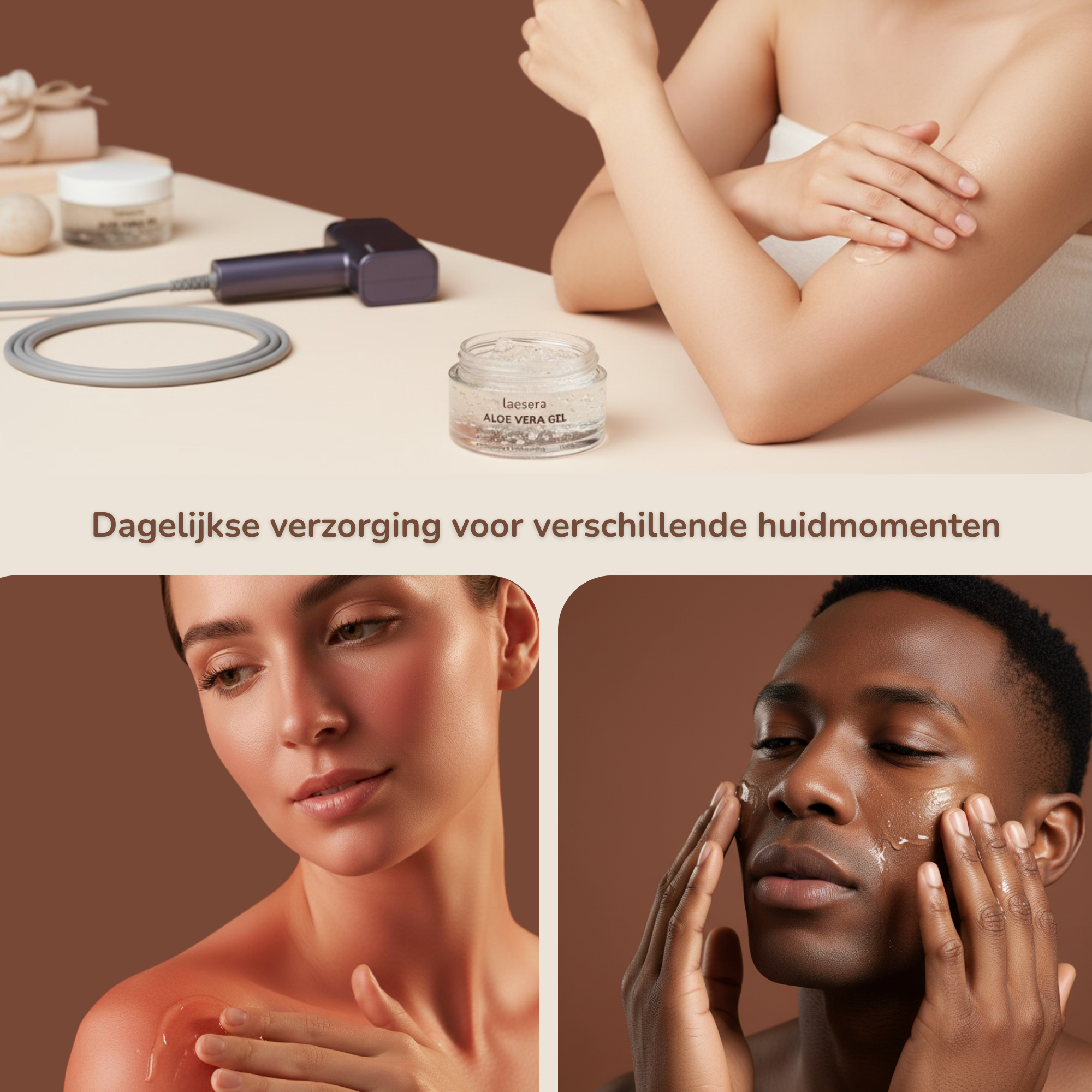 Toepassingen van Laesera® Aloë Vera Gel: na ontharing of scheren, als aftersun en bij een droge huid.