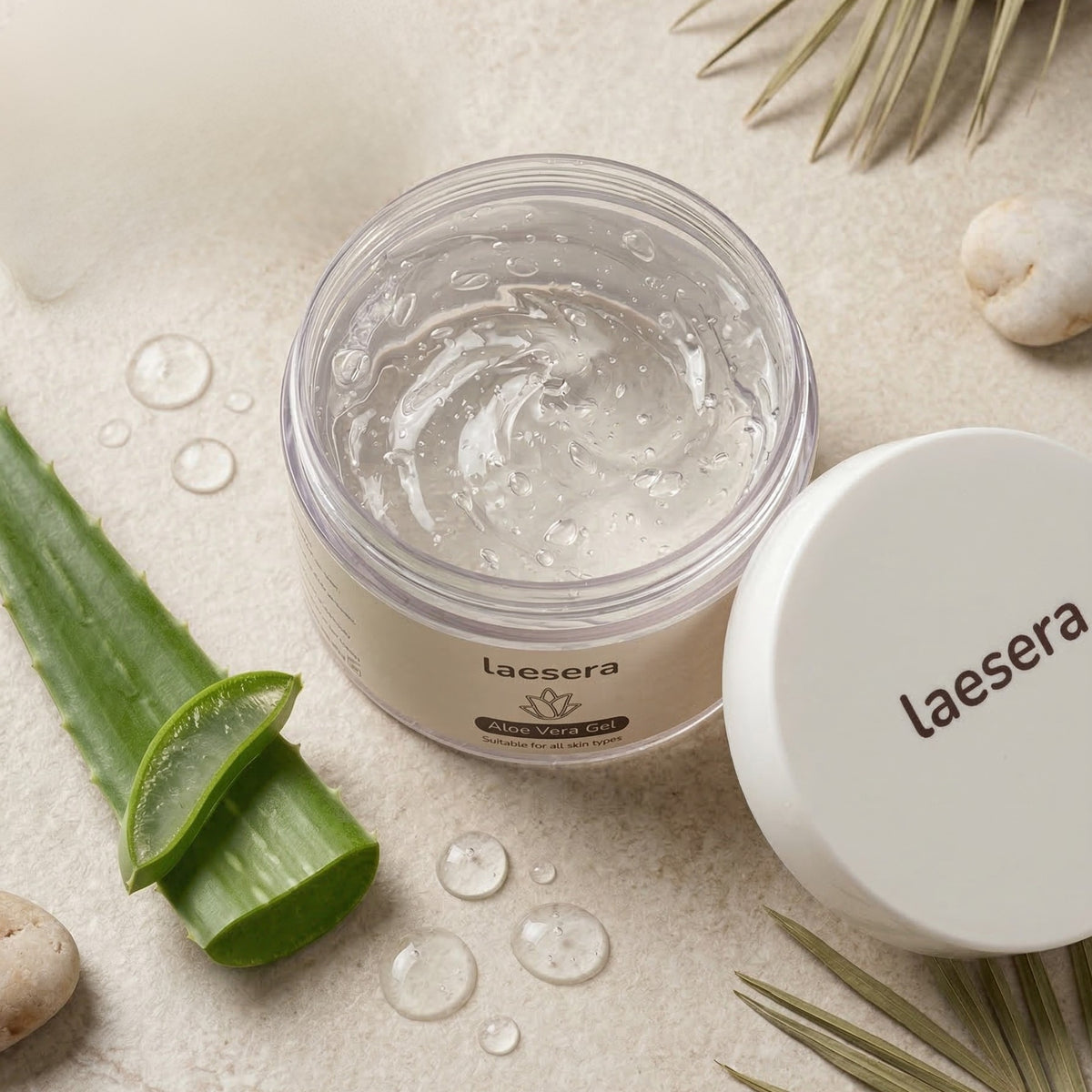 Potje Laesera aloë vera gel met verse aloë vera plant voor natuurlijke huidverzorging